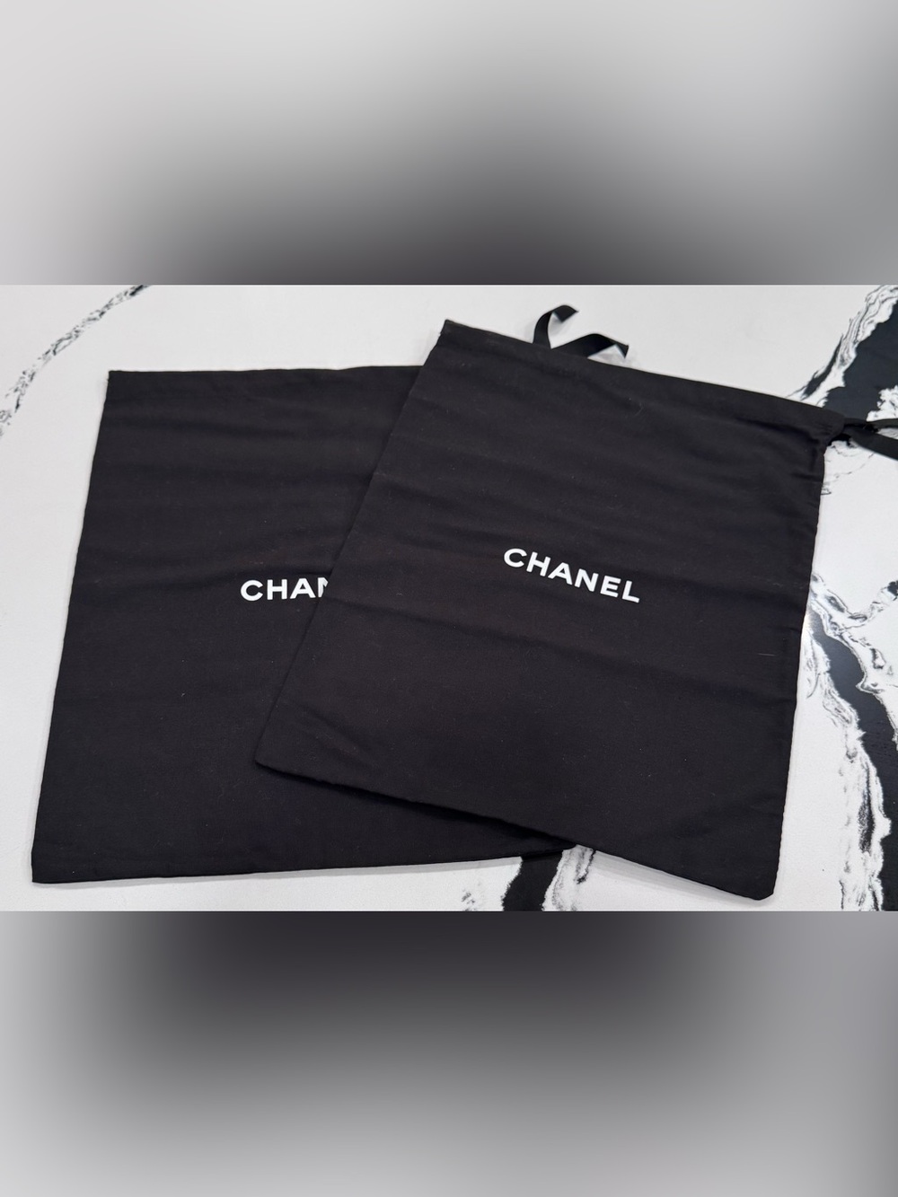 Chanel Black Drawstring Dust Bags Lot of 2 Storage Pouches 11.5” x 14.5” - Picture 2 of 6